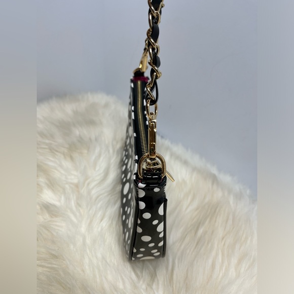 Betsy Johnson Mini Baguette, Black and White polkadot faux patent leather - Picture 3 of 14